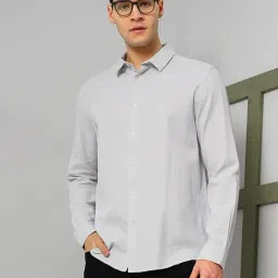 celio celio* Grey Regular Fit Textured Cotton Shirt-picture-34