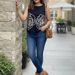 DECKEDUP Black Cotton Printed Top image 3