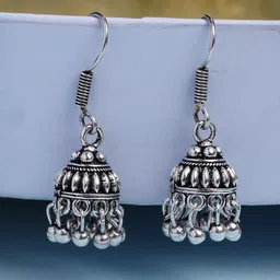 Anouk Set Of 3 German Silver Plated Oxidised Dome Shaped Jhumkas image 4