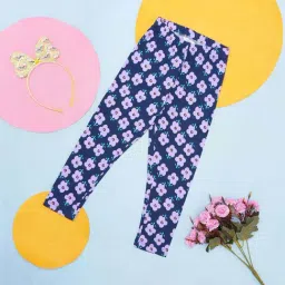 Pantaloons Junior Navy & White Cotton Floral Print Leggings-picture-10