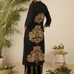 Indo Era Ethnic Motifs Printed Mandarin Collar A-Line Kurta With Palazzos image 4