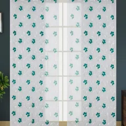 UrbanArts Sea Green & White 2 Pieces Floral Sheer Long Door Curtains-picture-36