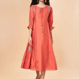 Marigold Lane Orange Embroidered Skater Dress-picture-47