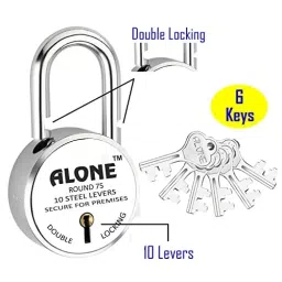 ALONE LOCKS Round 75 mm Steel Chrome 6 Keys Double Locking Padlock image 2