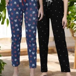 Kryptic Black & Navy Cotton Relaxed Fit Printed Lounge Pants - Pack of 2-picture-4