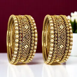 FEMMIBELLA Set Of 10 Gold-Plated Beads Studded Bangles-picture-28