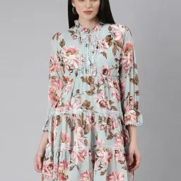 showoffff SHOWOFF Sea Green Floral Print Fit & Flare Dress-picture-26