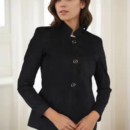 Chemistry Women Solid Regular Fit Stand Collar Long Sleeves Single-Breasted Pea Overcoat-picture-32