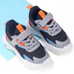 Cute Walk by Babyhug Sneakers Shoes  with Velcro Closure and Star Embroidery- Black & Beige-picture-16
