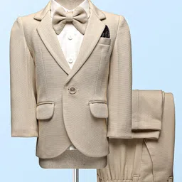 Robo Fry Woven Full Sleeves Solid 3 Piece Party Suit With Bow - Tan-image-3