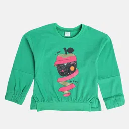 MINI KLUB Cotton Full Sleeves Apple & Space Theme Printed Top - Green-image-29