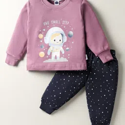 Teddy Interlock Knit Full Sleeves Night Suit with Space Theme Print - Lilac-picture-26