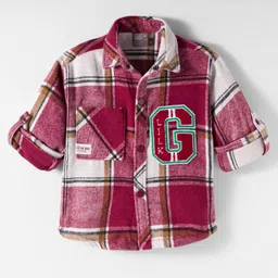 Little Kangaroos Cotton Woven Full Sleeves Checkered Shirt - Wine & White-picture-11