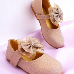 Mine Sole Shimmered Bow Applique Detailed Mary Jane Ballerinas - Gold-picture-21
