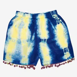 Kiddopanti Pack Of 2 Tie & Dye Pom Pom Detailing Shorts - Blue & Yellow image 3