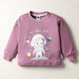 Teddy Interlock Knit Full Sleeves Night Suit with Space Theme Print - Lilac image 2