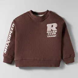 Smarty Boys Sinker Knit Full Sleeves T-Shirt & Lounge Pant Set With Text Print - Brown image 2