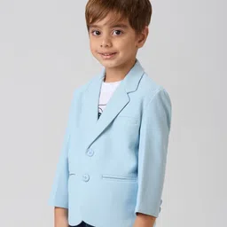 KIDS ISLAND Knit Full Sleeves Textured Blazer With Typography Printed Tee - Blue image 4