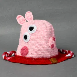 Funkrafts Knit Baby Pig Designed Handmade Beanie Cap - Pink - Circumference 39 Cm image 3