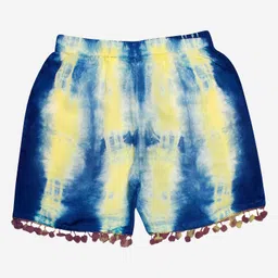 Kiddopanti Pack Of 2 Tie & Dye Pom Pom Detailing Shorts - Blue & Yellow image 5
