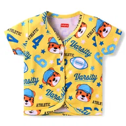 Babyhug 100% Cotton Knit Front Open Vests with Stripes & Tiger Print Pack of 3 - Orange Yellow & Blue image 4