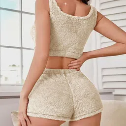 nowi Beige Round Neck Sleeveless Vest Top With Shorts Co-Ords image 2