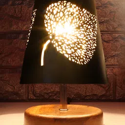 Devansh Leaf Metal Etching Table Lamp With Natural wood Round Base image 5