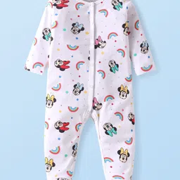 Babyhug Disney Interlock Knit Full Sleeves Sleep Suit with Minnie Mouse Graphics Pack of 2 - Yellow & White image 5