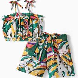 OLLINGTON ST. Woven Georgette Tropical Theme Printed Sleeveless Co-ords Top & Shorts Set- Multicolor image 5