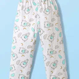 Babyhug Cotton Knit Front Open Full Sleeves Co-ords Night Suit With Animal Print - White image 5