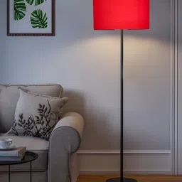 Devansh Red Cotton Drum Iron Cylindrical Floor Lamp image 5