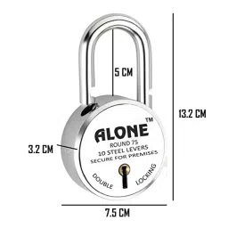ALONE LOCKS Round 75 mm Steel Chrome 6 Keys Double Locking Padlock image 4