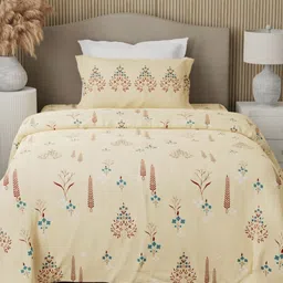 Boutique Living India Yellow & Green Ethnic Motifs 200 TC Single Bedsheet with 2 Pillow Covers image 4
