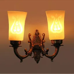 1ST TIME White & Bronze-Toned Printed Metal Traditional Frustum Shaped Wall Lamp image 2