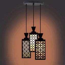 Gojeeva Black & White Textured Rectangle Shaped Wooden Pendant Ceiling Lamp-picture-14