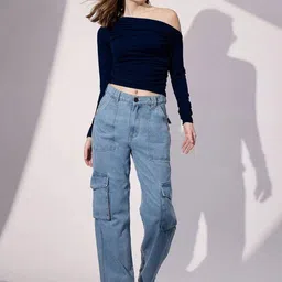 Istyle Can Women One Shoulder Fitted Crepe Crop Top-picture-15