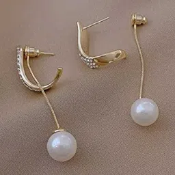 TheVineGirl Gold Plated Artificial Stones Studded & Pearls Beaded Spherical Drop Earrings-picture-17