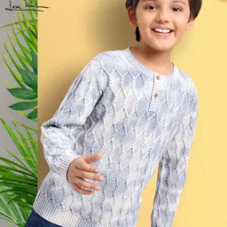 arias by lara dutta Arias Consciously Sourced Cotton Full sleeve tie dye Sweater with Cable Knit and Henley Neck - Blue and White-picture-19