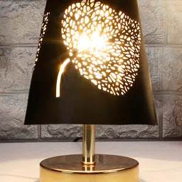 Devansh Leaf Metal Etching Table Lamp With Metal Gold Round Base-picture-14