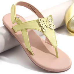 Pine Kids Sandals with Velcro Closure & Butterfly Applique - Yellow-picture-31