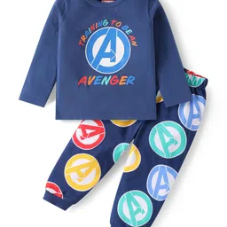 Babyhug Marvel Single Jersey knit Full Sleeves Night Suit with Avengers Graphics - Navy Blue-picture-27