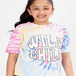 Bonkids Cotton Knit Half Sleeves Wild Child Text Printed & Tie Dye Tee - Multi Colour-picture-17