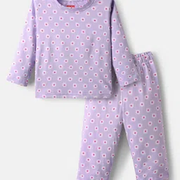 Babyhug Cotton Knit Full Sleeves Co-ords Night Suit with Floral Print - Lavender-picture-33