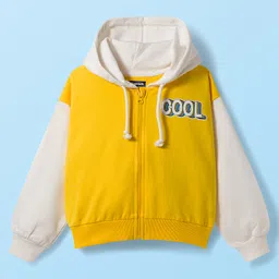 Pine Kids Cotton Knit Full Sleeves Hooded Sweatjacket With Cool Text Print - Yellow & White-picture-24