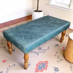 Ikiriya Bestone Sheesham Wood Accent 2 Seater Bench / Settees / Recamiers in Blue Jacquard Work Fabric-picture-25