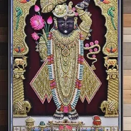 PixelAura Yellow & Pink Printed Self-Adhesive Shrinathji Pichwai Wall Sticker image 4