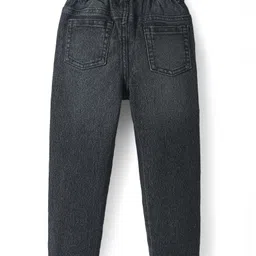 Babyhug Cotton Knit Full Length Denim Washed Jeans with Stretch Solid Colour - Black image 2
