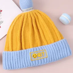 Babyhug Cable Knitted Woollen Cap with Pom Pom - Blue image 2