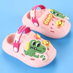 Oh! Pair Slip On Clogs With Back Strap Closure & Dino Appliques - Pink image 2