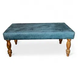 Ikiriya Bestone Sheesham Wood Accent 2 Seater Bench / Settees / Recamiers in Blue Jacquard Work Fabric image 2